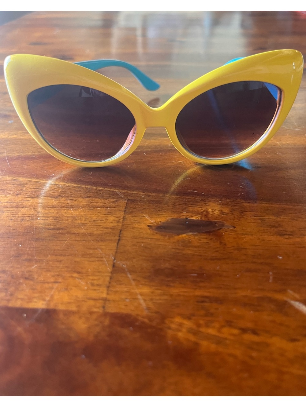 Yellow Cat Eye Sunglasses with Teal Temples